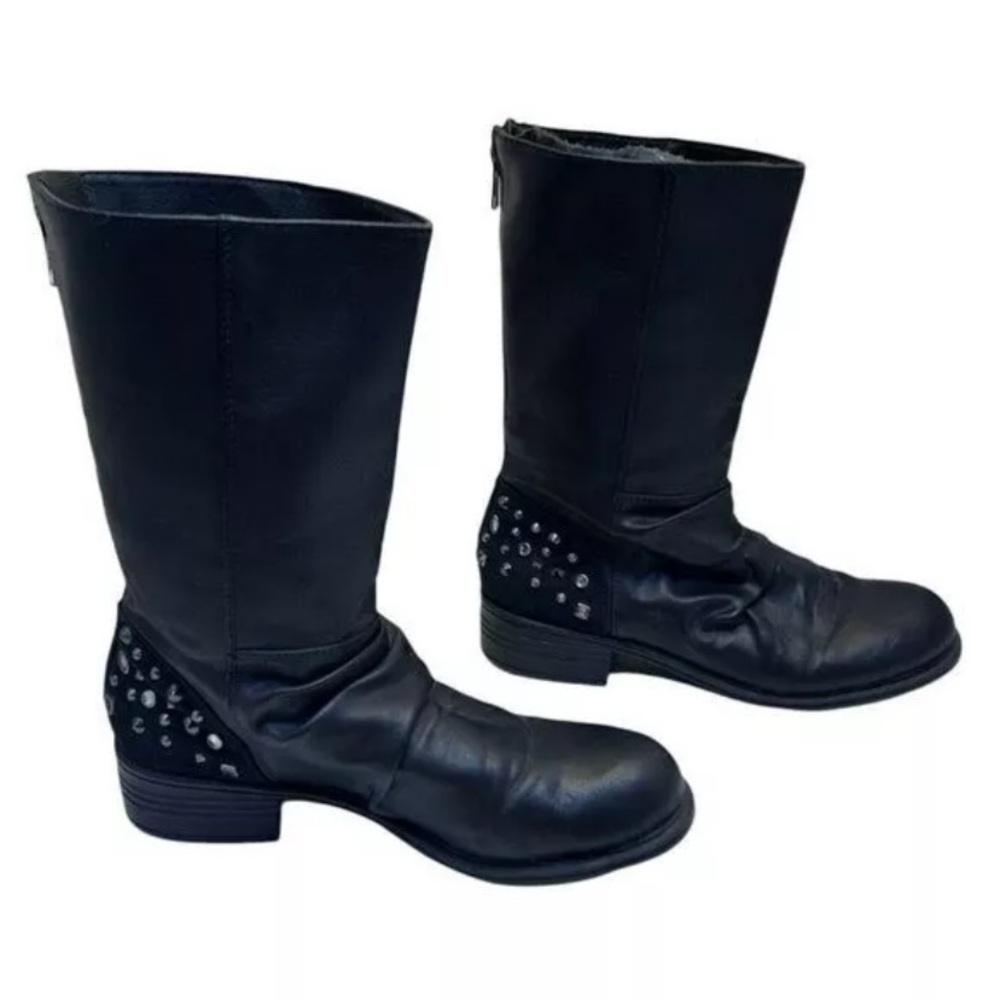 BCBG Paris Studded Black Leather Amy Boots Size 10B / 40 Zipper on back